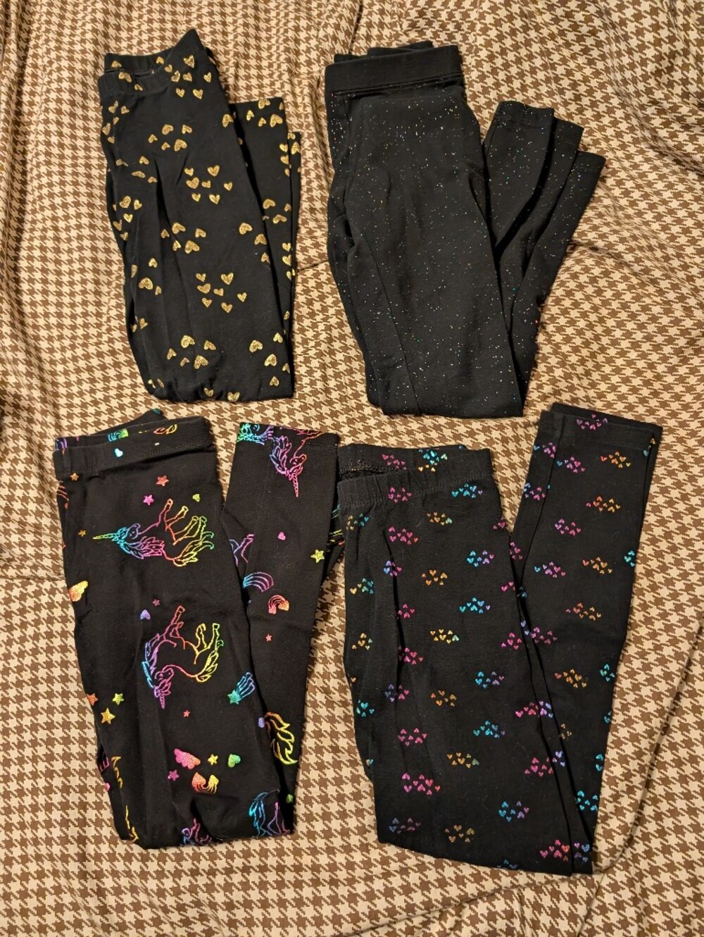 Girls' Black Set Of Leggings Rainbow Unicorn, Heart & Colored Leggings